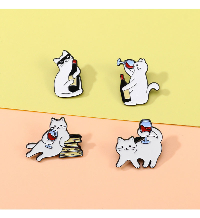 Cat, Red Wine Pattern Cute Modern Style Pin Cat Red Wine Alloy Enamel Unisex Brooches