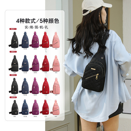  new cross-body women's chest bag fashionable embroidered rhombus single shoulder crossbody bag street nylon simple chest bag