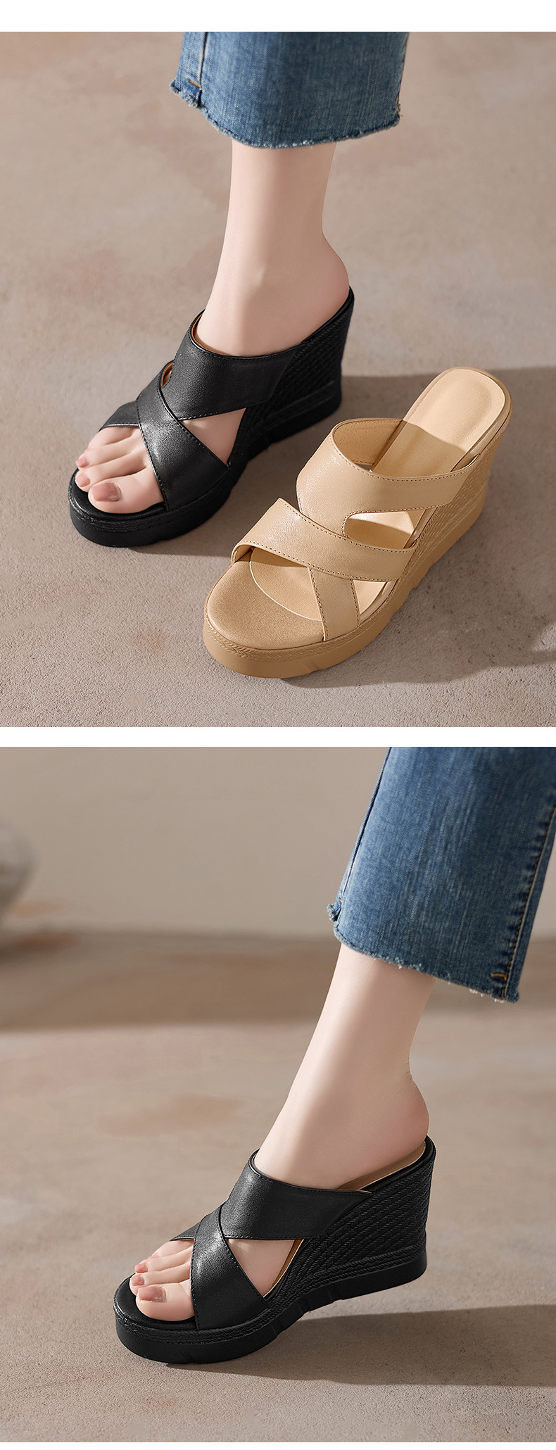 Sandal cao gót nữ hở mũi đế xuồng 10 cm — đen chi tiết 4