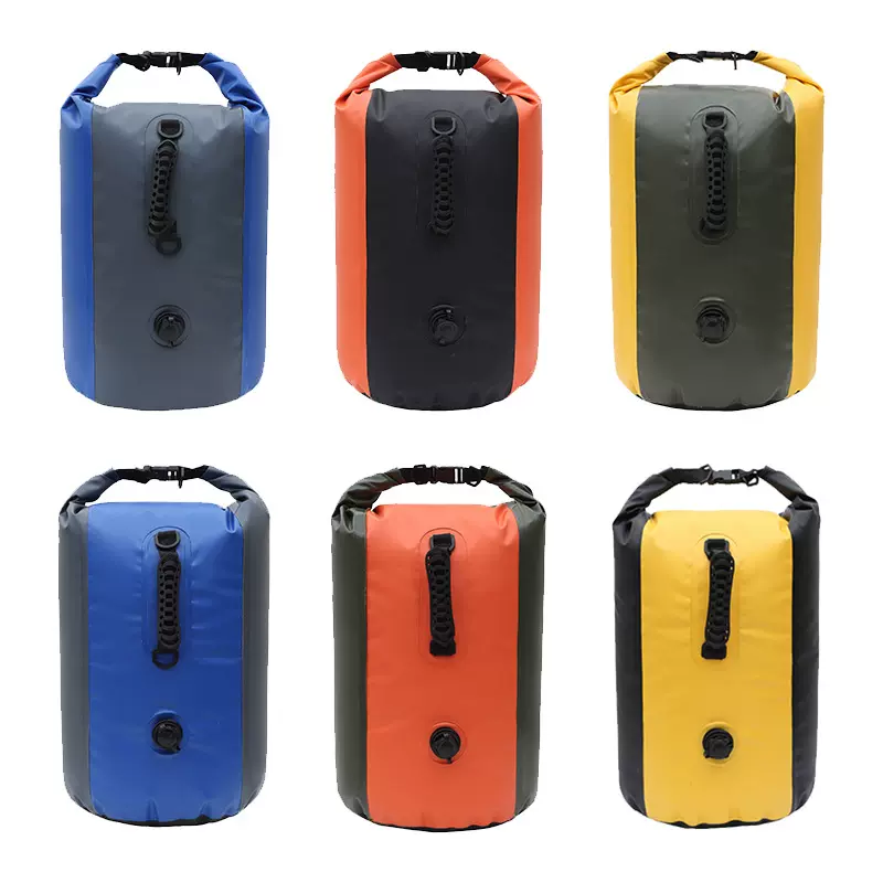 PVC双肩防水背包可充气游泳救生包双气阀大容量户外收纳桶包跨境