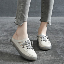 2025秋季新款包头半拖鞋女真皮外穿平底休闲镂空时尚孕妇懒人凉拖