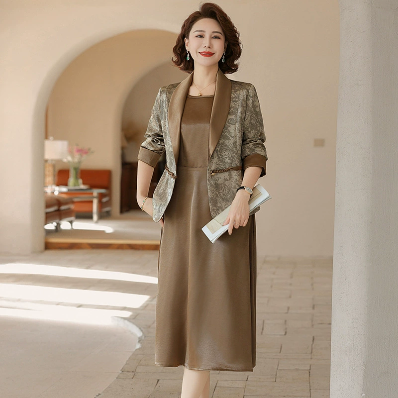 Мама весенний костюм платье пожилой человек весна осень короткая куртка юбка юбка из двух частей юбка женский 2025 новый стиль