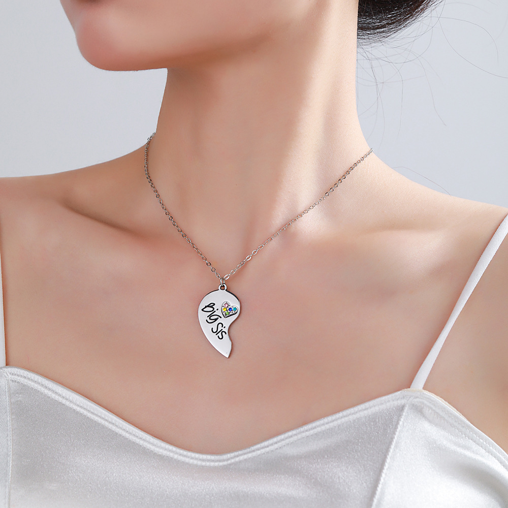 Simple Style Heart Shape Stainless Steel Enamel Necklace 1 Set