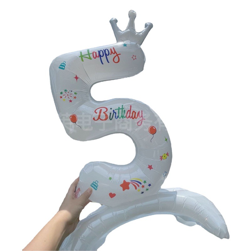 32 pulgadas de PIE BLANCO corona digital globo ins estilo fresco globo de aluminio decoración de la fiesta de cumpleaños de los niños