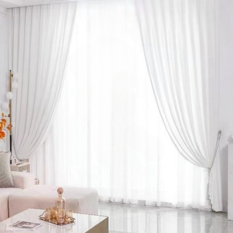 Hijo fantasma transparente opaco cortinas de color sólido Hijo blanco adecuado para la sala de estar ventanas flotantes balcón 2024 nuevo tipo de cortinas de tela