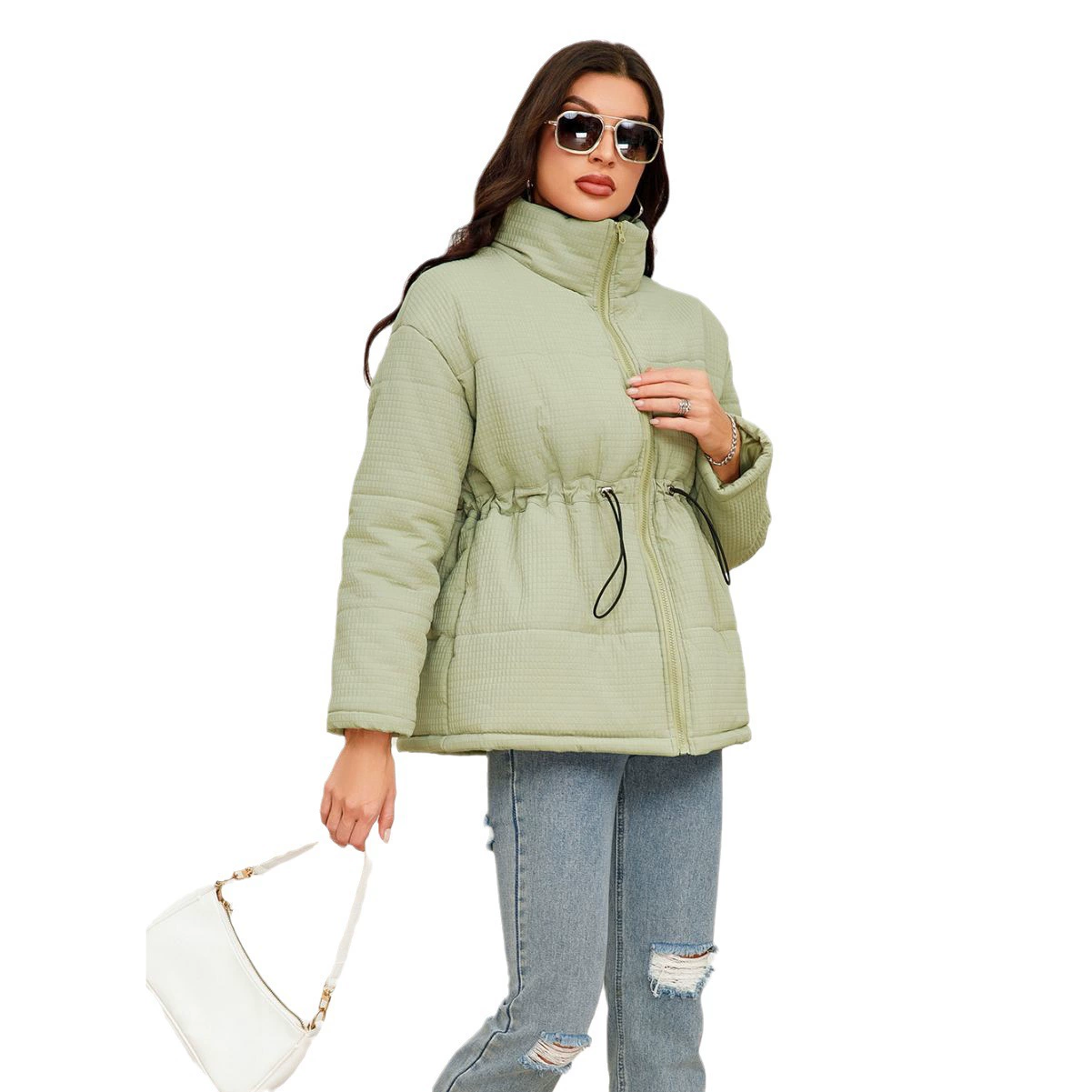Fashionable winter brace with zipper, jacket, European style, for import, drawstring