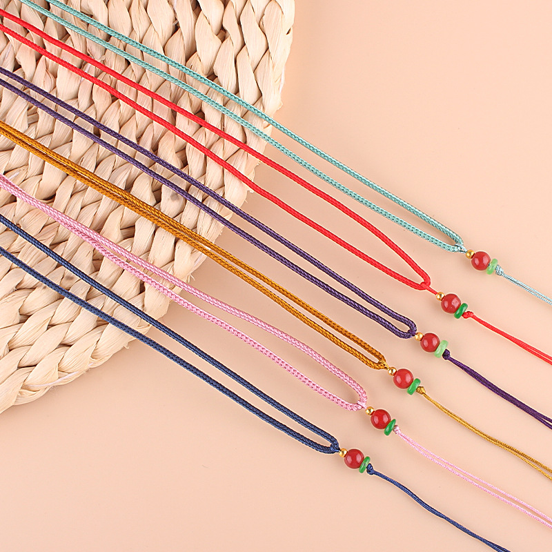 金珠玉髓项链绳 纯手工diy可调节蜜蜡玉坠绳子吊坠挂绳玉器高档绳