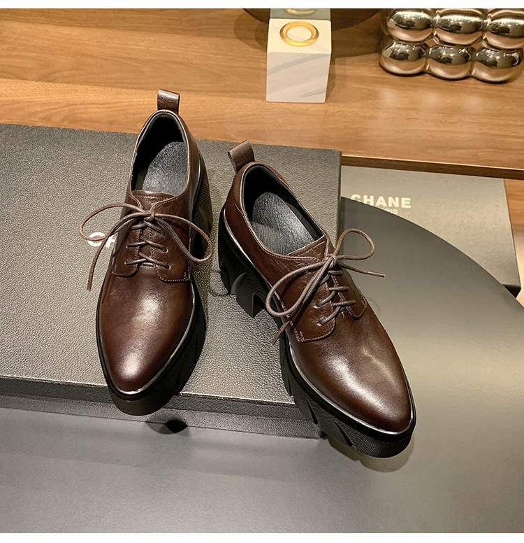 Giày loafer nữ đế xuồng cao gót buộc dây da bò thật — màu nâu chi tiết 15
