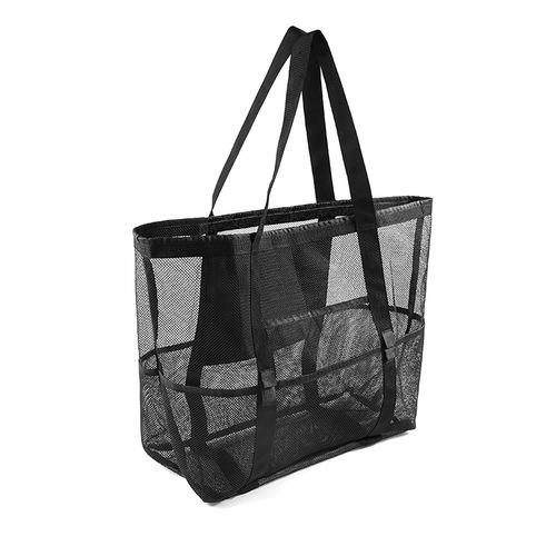 Cross-border hollow mesh beach bag shoulder portable travel toiletry bag fitness swimming storage bag 8 pocket beach