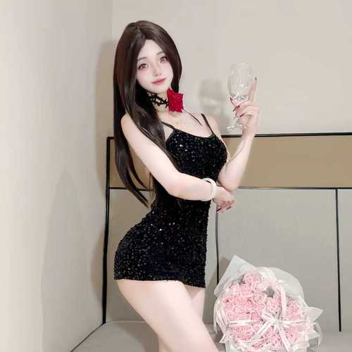 Elegant Western Spring and Summer Women's Sexy Backless Dresses, Pure Desire French Style Glitter Camisole Skirts, Tight Short Skirts, Bustier Dresses