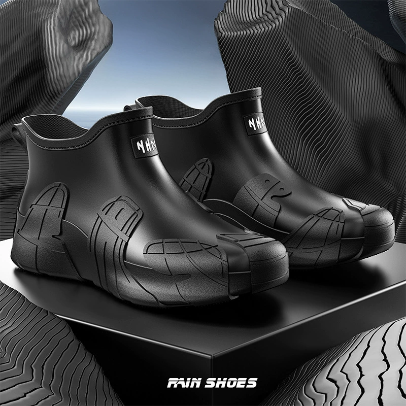 Мужские дождевые сапоги с короткими трубками модные дождевые сапоги с бархатом на открытом воздухе износостойкая кухня автомойка работа короткая водная обувь на открытом воздухе резиновая обувь