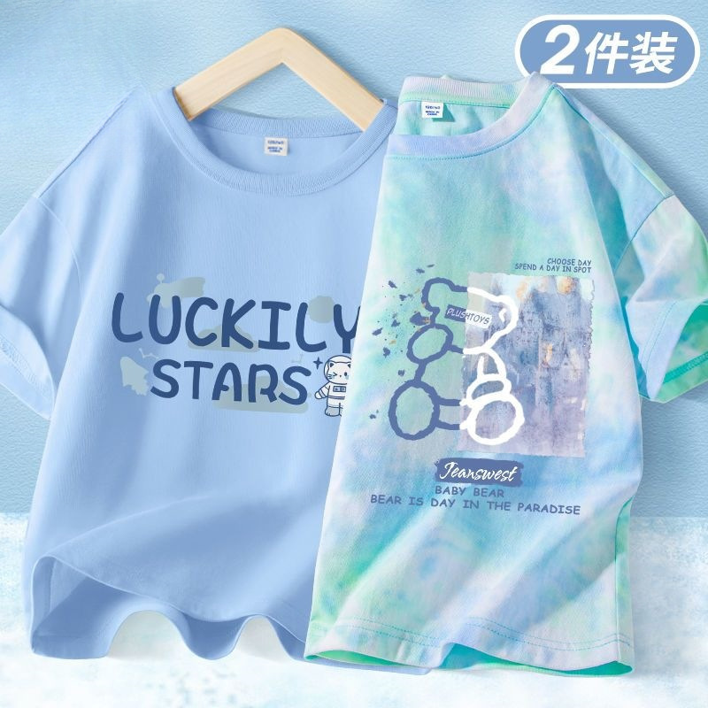 Children's clothing, new short-sleeve summer tie-dye cotton tops for older kids, boys' half-sleeve summer wear, direct from the factory