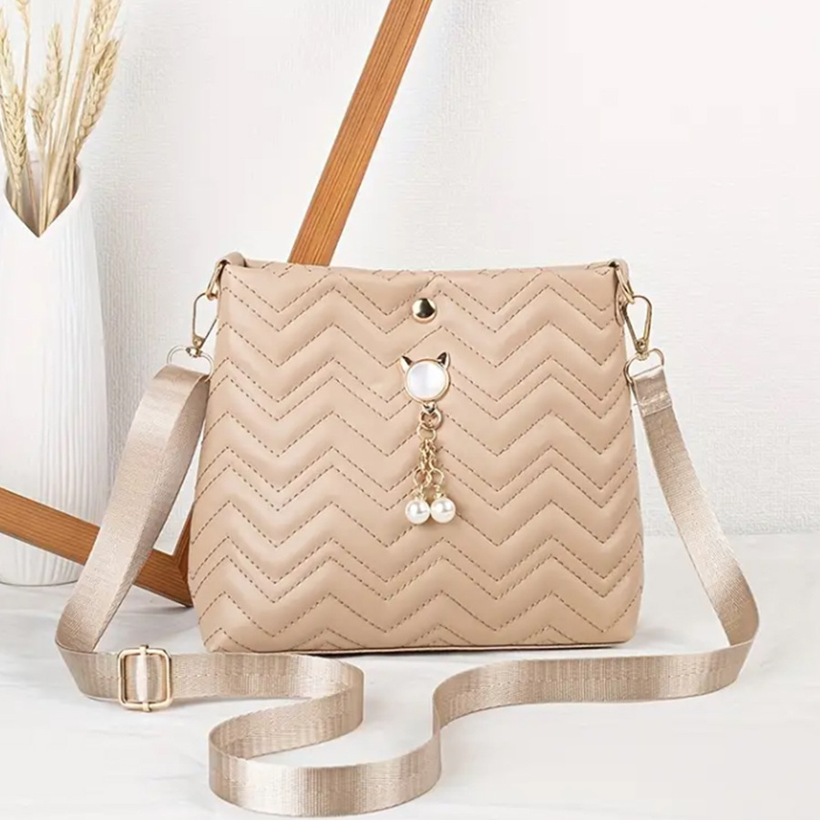 Women's Gender Women's Medium PU Solid Color Elegant Sewing Thread Bucket Magnetic Buckle Shoulder Bag