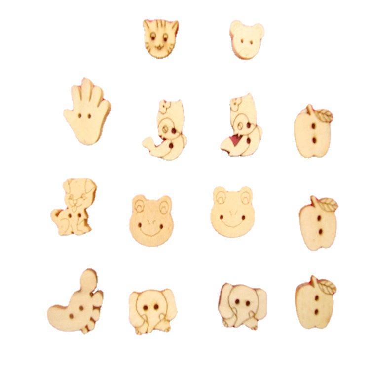 天台维娅厂家直销激光雕刻木头钮扣子桃心形木制两孔四眼纽扣批发