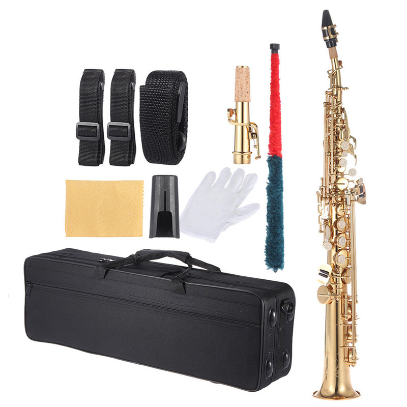 Cross-Border Supply Soprano Saxophone Straight Tube B-Flat Carved Gold Black Brass Tube Professional Musical Instrument Performance Sax