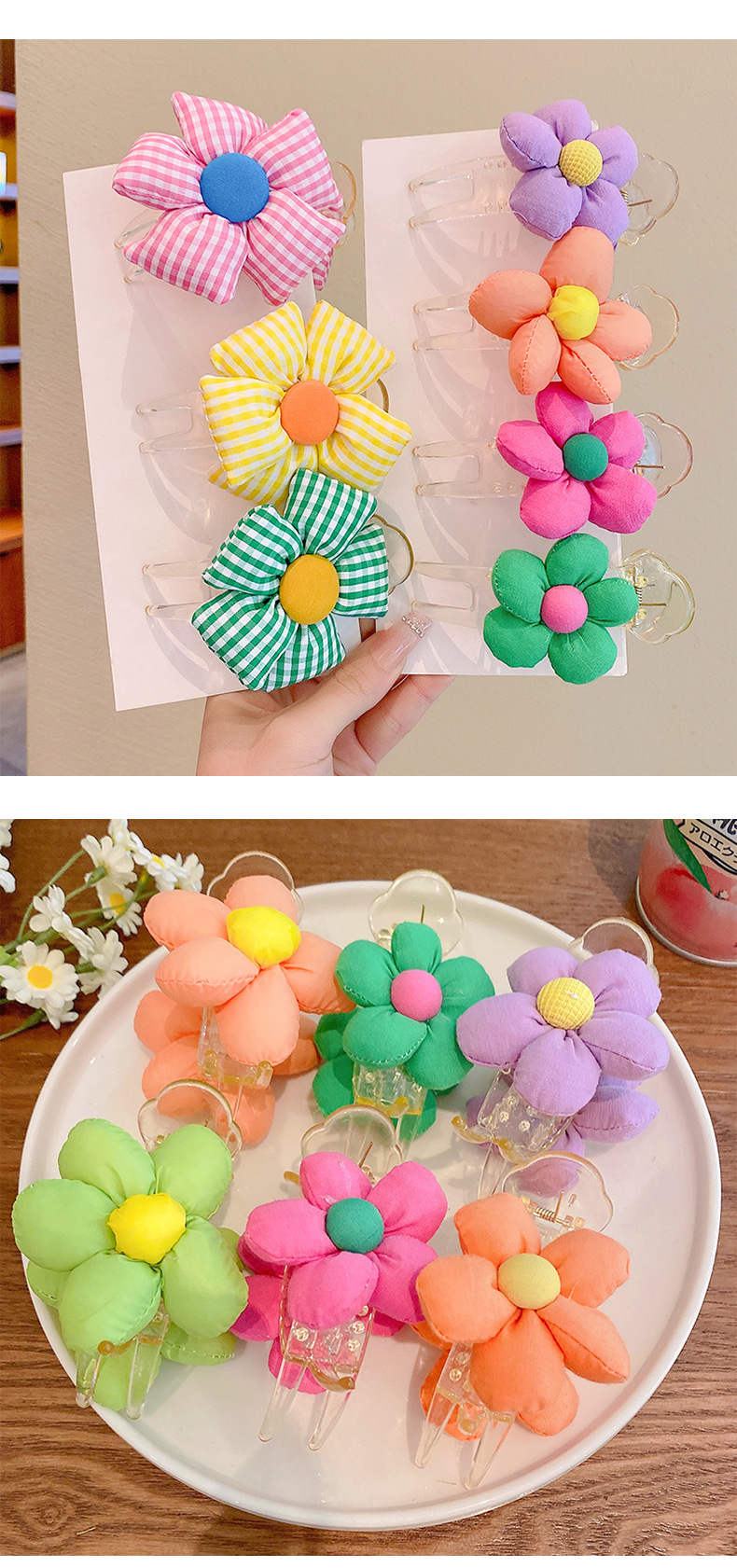 Fabric flower ponytail clip