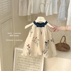 女の子の夏服のワンピースの赤ちゃんの洋風の子供の個性の潮牌の韓国版の森系の刺繍の花の王女のつぼみのスカート