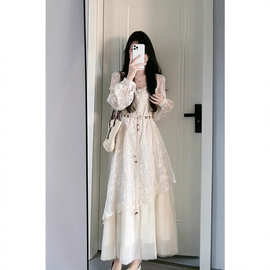 茶歇法式长袖连衣裙女2025秋季大码胖mm高级感巨好看洋气质长裙子