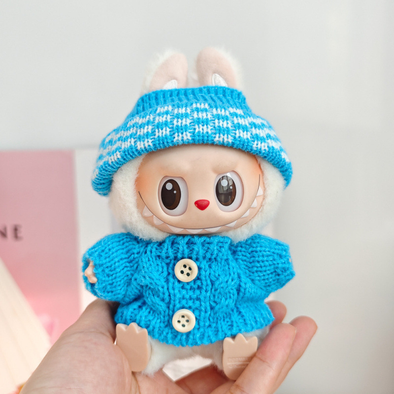 一二三代拉布布粗线针织娃衣Labubu心动马卡龙搪胶挂件着替毛衣裙|undefined