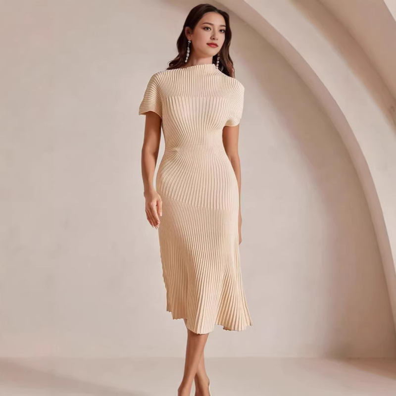Cross-Border European and American Women's Clothing on Aliexpress: Trendy Knitted Long Dress, Tight-Fitting Short-Sleeve European and American Style Bodycon Dress for Women Cross-Border European and American Women's Clothing on Aliexpress: Trendy Knitted Long Dress, Tight-Fitting Short-Sleeve European and American Style Bodycon Dress for Women