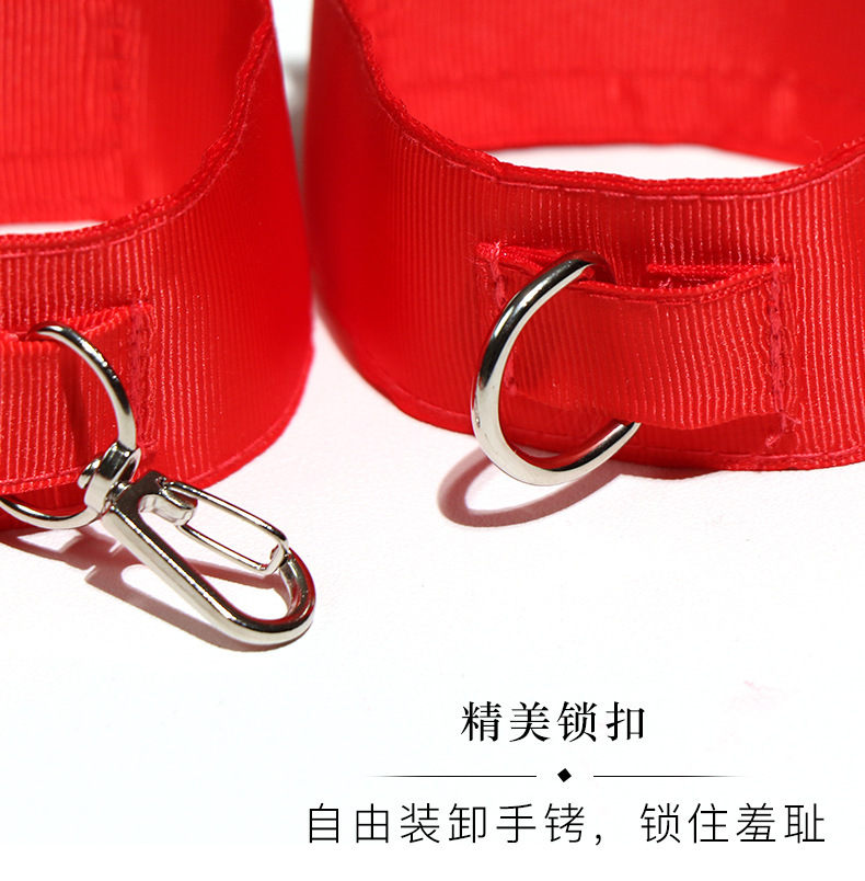 Jiuai SM Bondage Set 7-Piece Red Polyester Restraint Kit with Nipple Clamps and Mouth Toy — detail image 4