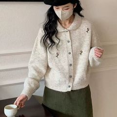 爆款2025刺绣小花毛衣新款外套宽松秋冬慵懒针织开衫上衣洋气春秋