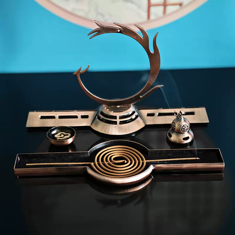 香插香炉线香盘香卧香盒合金仿古吊炉家用点香器跨境热销中式香插