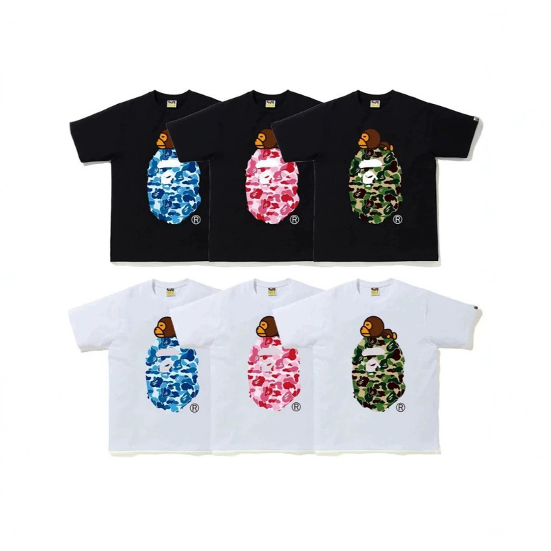[Factory Direct Sales] Men's Short-Sleeved T-Shirt with Trendy Cartoon Monkey Camouflage Pattern, Street Style Loose Round-Neck T-Shirt
