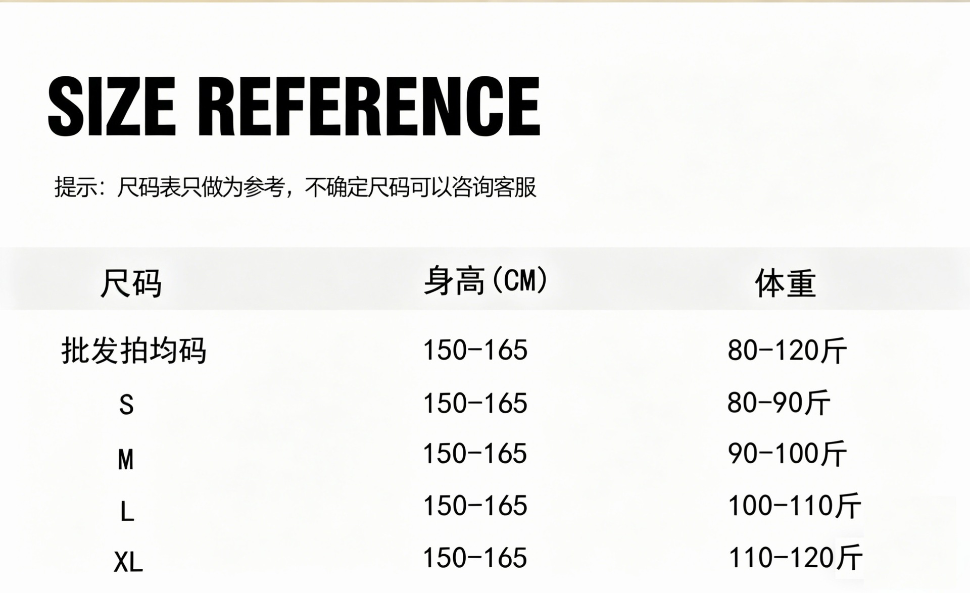均码体重表