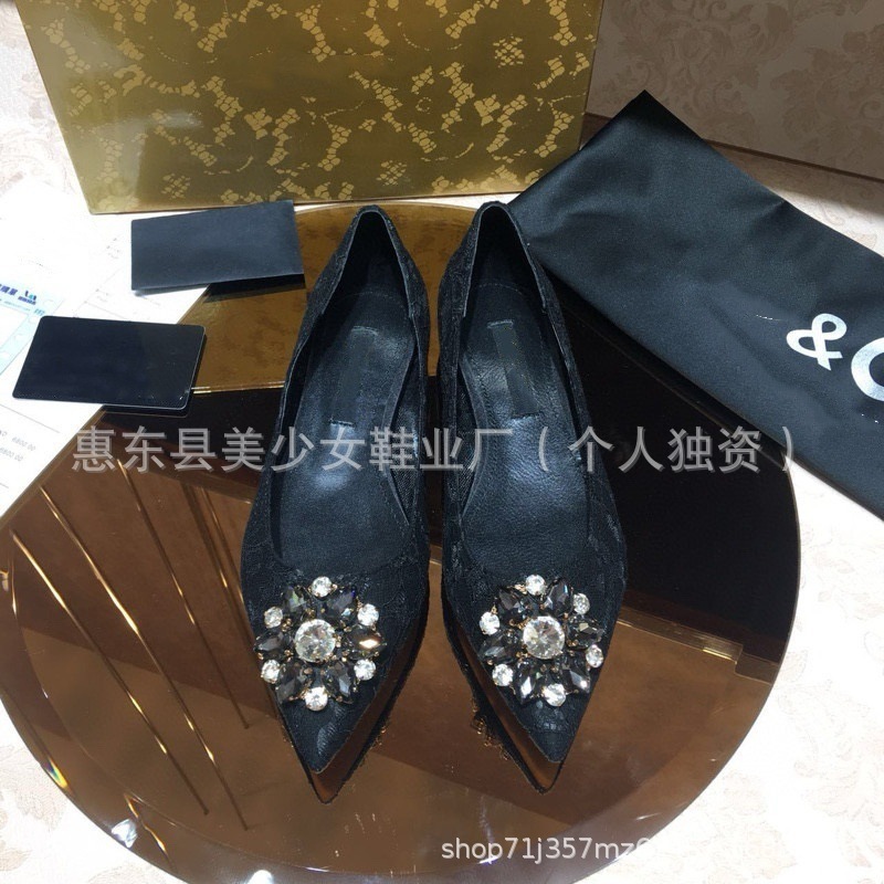 本革アウトソール DG レースポインテッドトゥハイヒールメッシュ通気性ラインストーンフラットヒール黒の結婚式の靴大きいサイズ|undefined