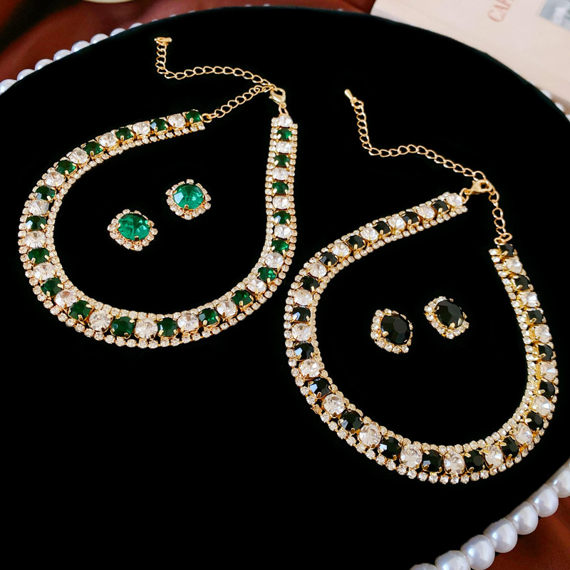 French light luxury diamond geometric earrings and necklace set