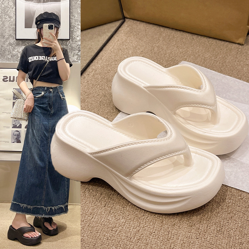 Fashionable 7cm Thick-Soled 2025 New Eva Wedge Flip-Flops, Ins-Style Non-Slip Beach Lightweight Slip-On Slippers, Comfortable