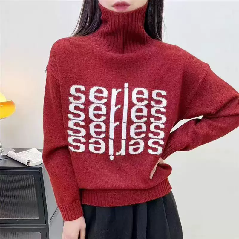 高领毛衣韩版冬季套头字母羽绒服内搭女装加厚打底新款2025上衣潮