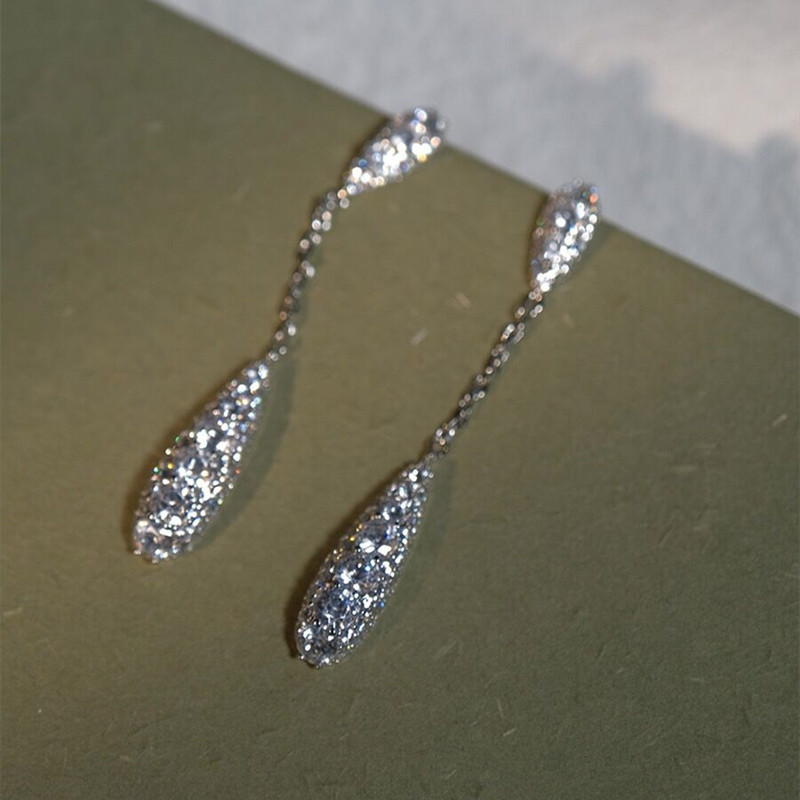 1 Pair Simple Style Streetwear Water Droplets Tassel Chain Inlay Copper Zircon Drop Earrings display picture 2
