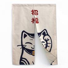 招财猫布艺门帘卧室隔断帘挂帘厨房半帘风水帘装饰挡风帘子批发