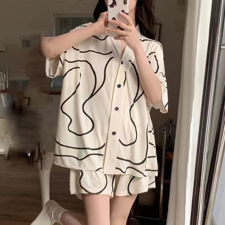 Pijamas para mujer verano lindo dibujos animados dulce traje de manga corta para mujer cárdigan suelto verano servicio a domicilio primavera y otoño