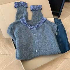 韩系甜美撞色格子拼接针织衫女装秋季复古气质小个子时尚显瘦毛衣