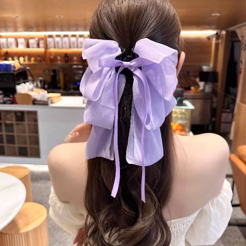 エレガントな大きなリボンサメクリップ女性用ローポニーテールグリッパー後頭部ハーフタイヘアアクセサリーヘアピンヘッドクリップ|undefined