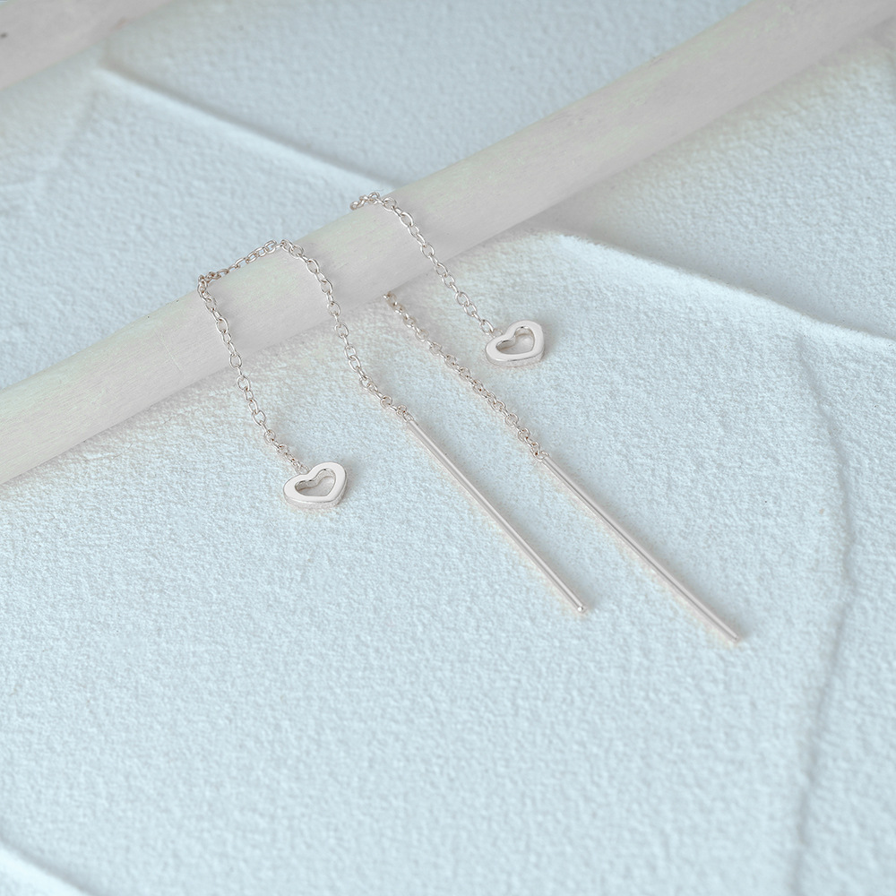 6g Weight 925 Sterling Silver Ear Needle Material Threader Earrings Classification 1 Pair Quantity Daily, Date Occasion 925 Sterling Silver Material Heart Shape Pattern Women's Gender Tassel, Plating Design Sweet Style 1 Pair 925 Sterling Silver Heart Shape Threader Earrings 8