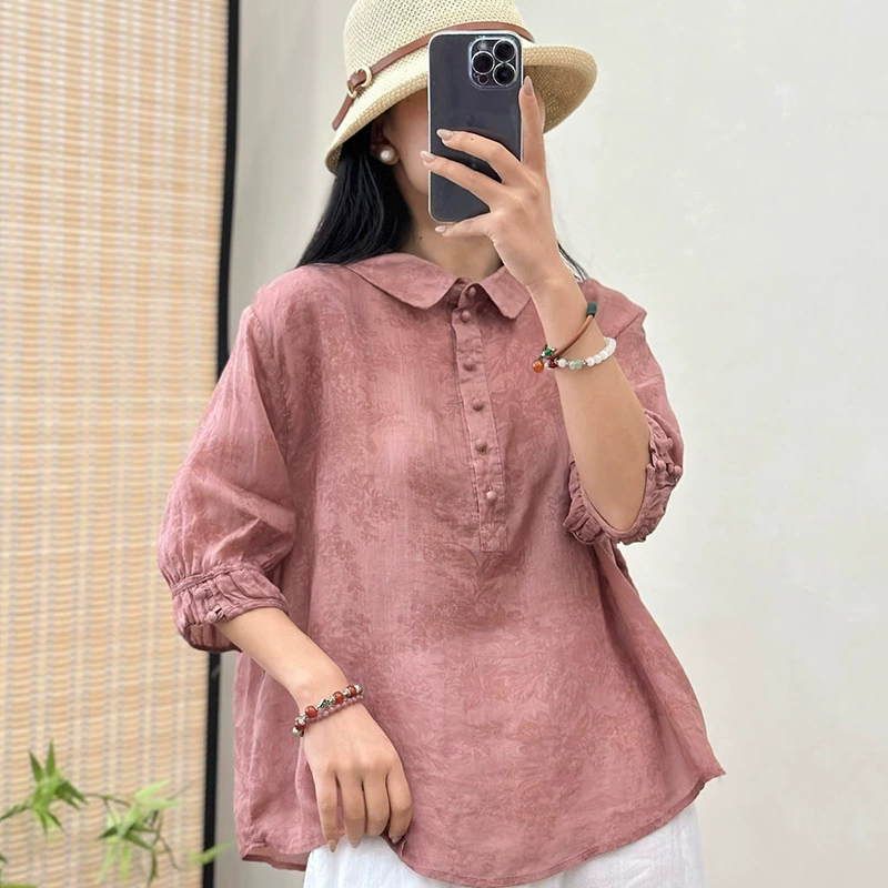 Высококачественная хлопчатобумажная льняная рубашка женская летняя тонкая модная рамная рубашка мама свободная рубашка топ с половиной рукава