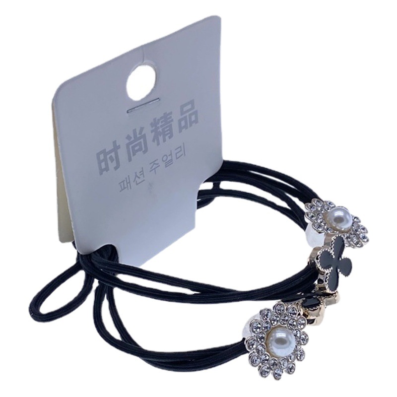 Accesorios para el cabello de perlas de estilo coreano perla flor diamante incrustado cuerda del pelo 2 clip de uñas cabeza cuerda banda de goma banda de pelo mujer 2 yuanes tienda bienes