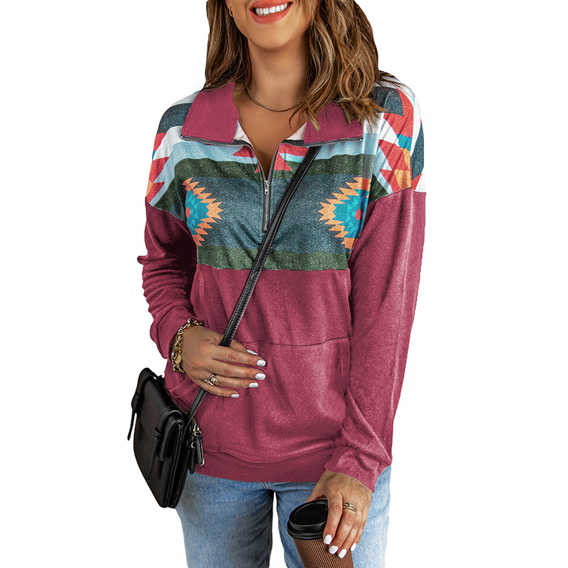 时颖印花卫衣女秋冬2022欧美新款拉链半开襟休闲长袖上衣女251474