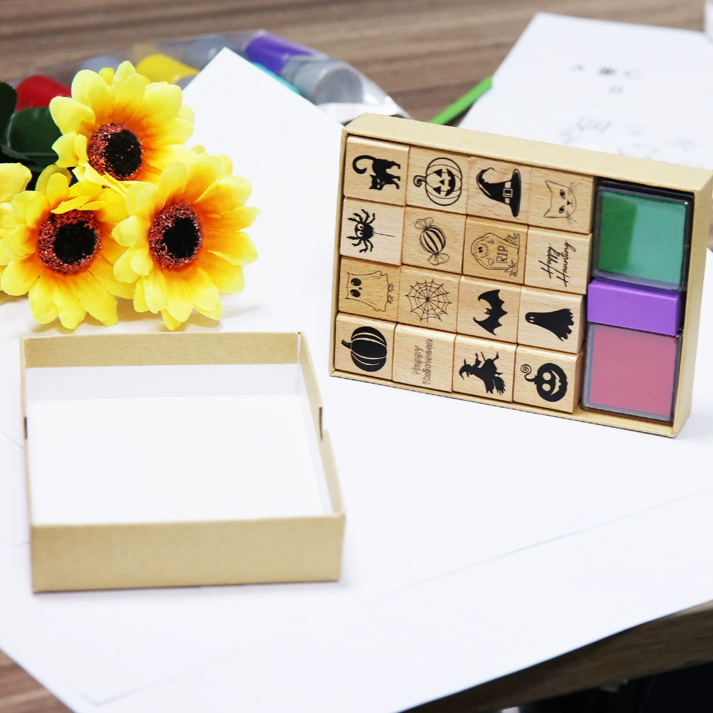 Деревянный штамп для творчества на Хэллоуин, учитель поощряет детей, животные, мультяшные оптовые товары, кросс-граничный ручной работы в коробке, весело