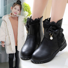 女童靴子秋冬2025新款时尚洋气儿童皮短靴中大童加绒小女孩中筒靴