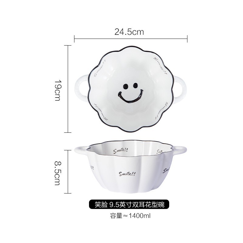 可爱陶瓷泡面碗双耳碗家用个人专用防烫草莓花瓣碗水果沙拉汤面碗|undefined