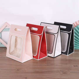 现货礼品袋开窗白卡纸袋透明橱窗玩偶手提袋子翻盖挖孔提手纸袋