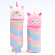 可爱动物硅胶大容量可伸缩学生笔筒拉链款笔袋文具化妆品口红收纳