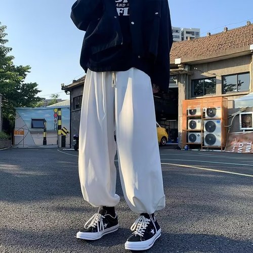 Men's Autumn Harlon Pants Japanese City Boy Wide Leg Casual Pants Streetwear Straight Leg Loose Tied-in Lantern Pants