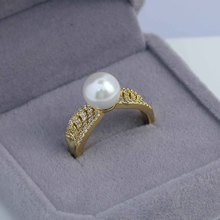 DIY珍珠配件新款铜镀金镶锆轻奢纹理百搭戒指空托时尚精美