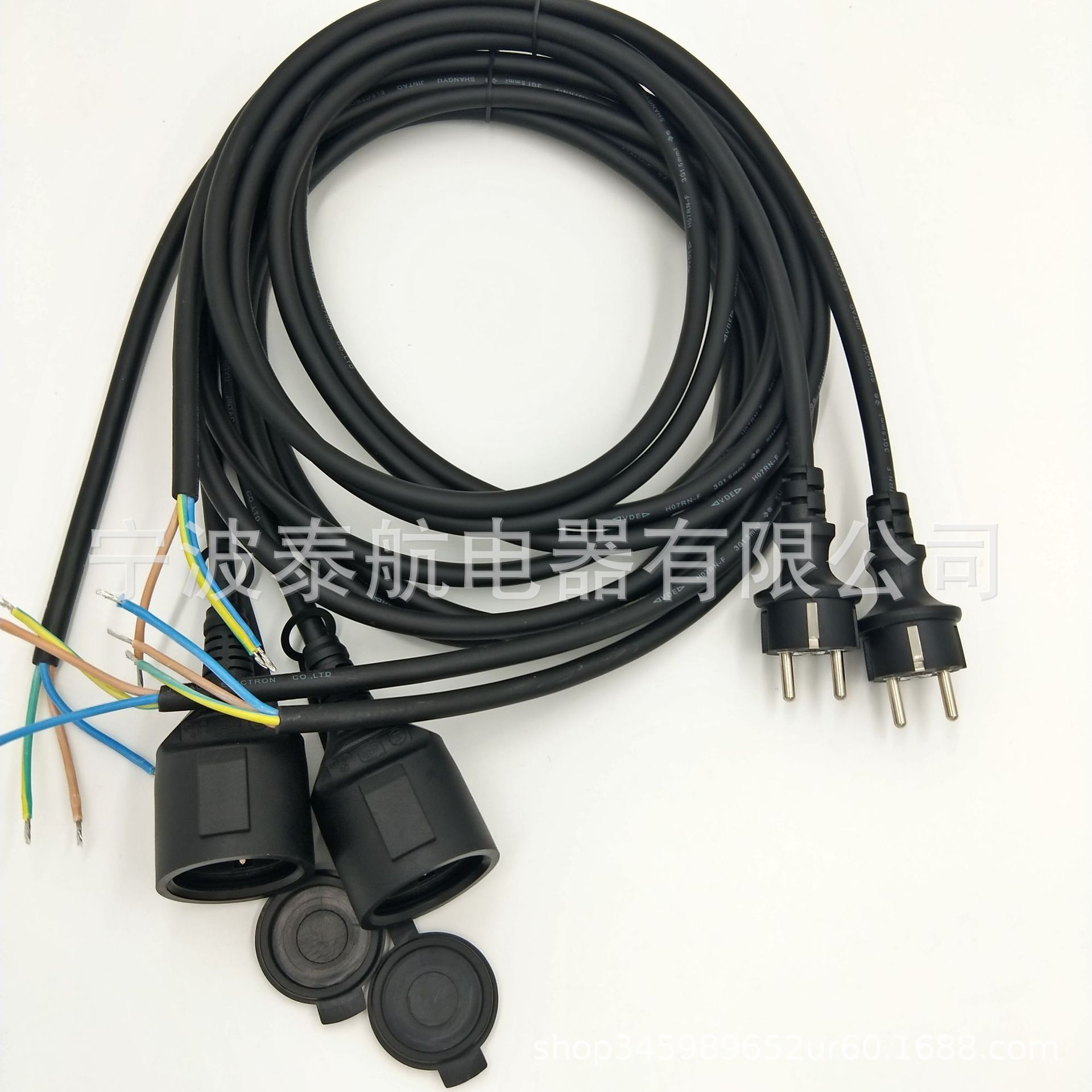 直销欧式欧规防水插头公母延长线 欧标VDE认证德式对接户外延长线